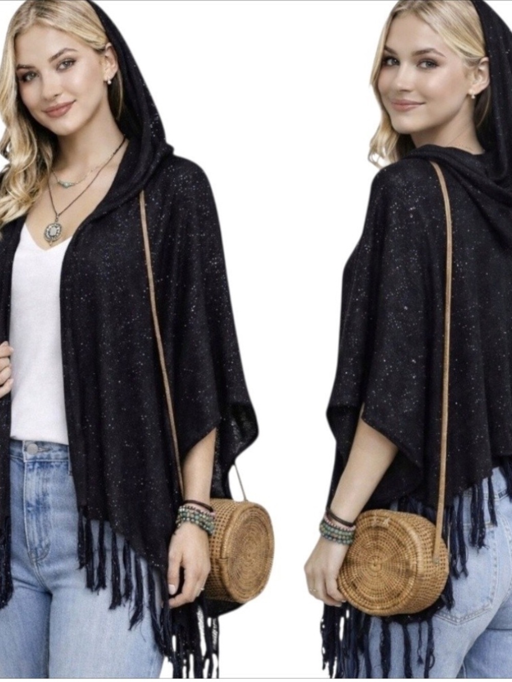 Steve Madden Black Sequin Fringe Kimono